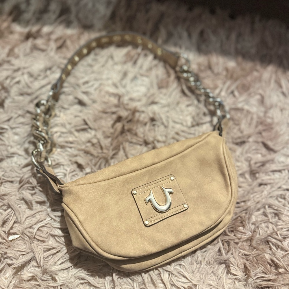 EUC True Religion Tan Bag Mini Shoulder Bag with Adjustable Chain Strap, Camel - Picture 4 of 6